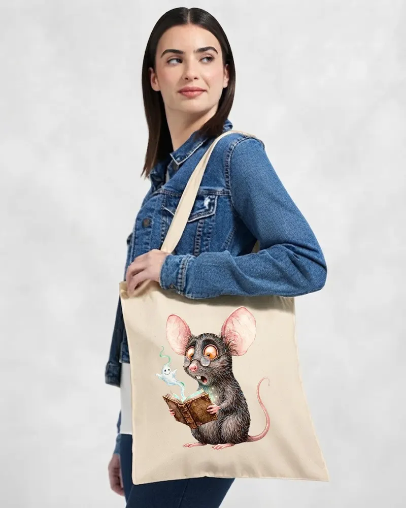 Halloween Book Lover Tote Bag — hand-drawn rat design