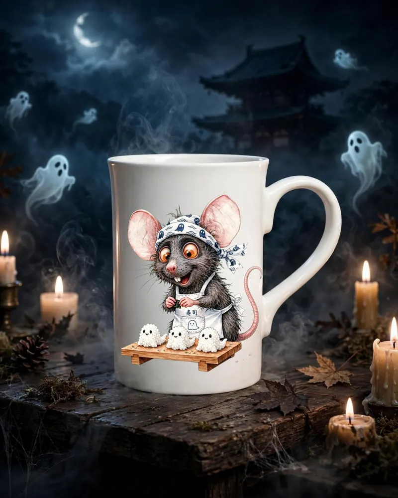 Halloween Sushi Rat Porcelain Slim Mug — hand-drawn rat design