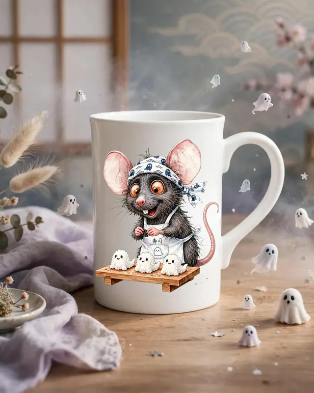 Halloween Sushi Rat Porcelain Slim Mug — view 2