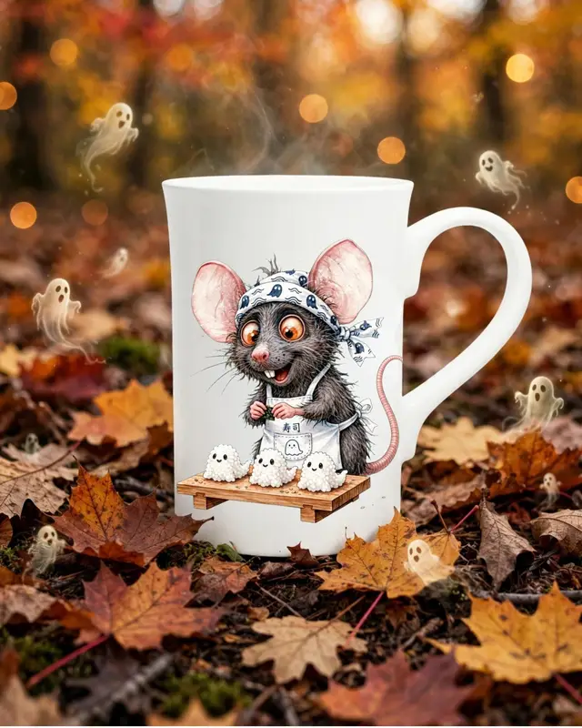 Halloween Sushi Rat Porcelain Slim Mug — view 4