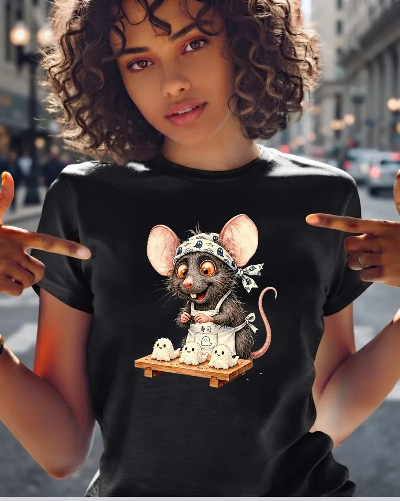 Halloween Sushi Rat Shirt — hand-drawn rat design
