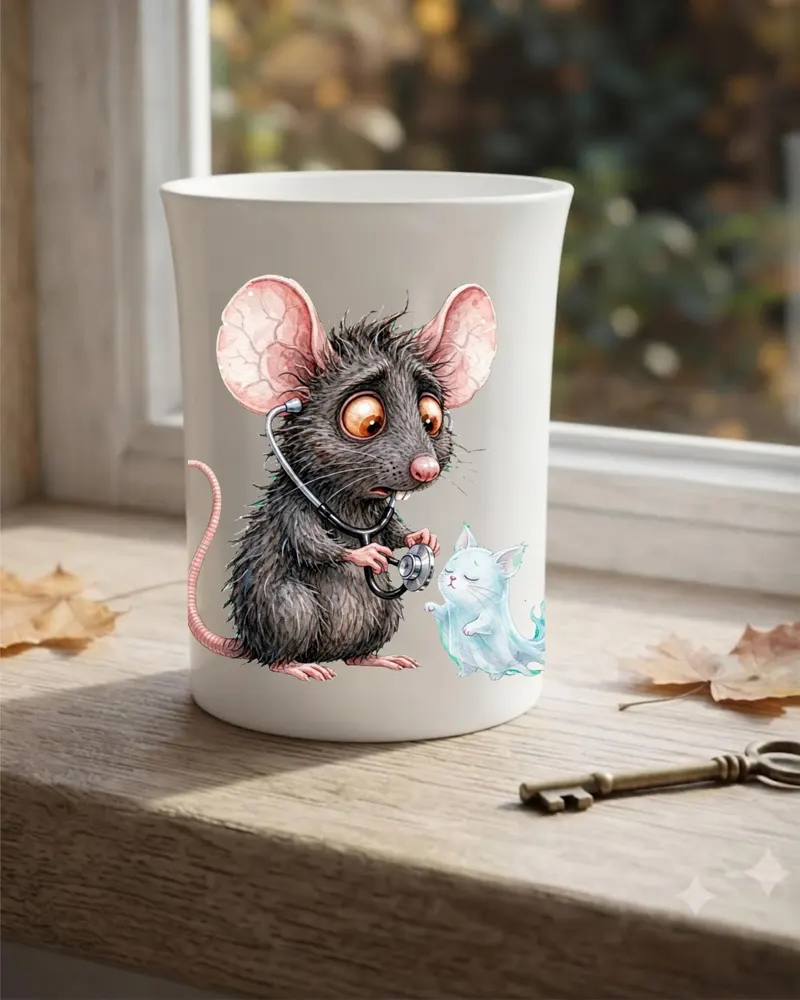 Halloween Vet Tech Mug — hand-drawn rat design