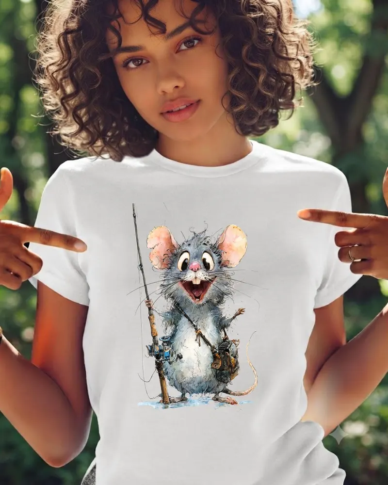 Fishing Tee — hand-drawn rat design