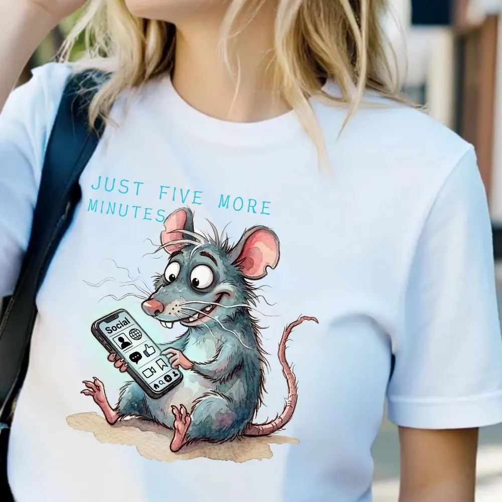 Just Five More Minutes Rat Shirt — hand-drawn rat design