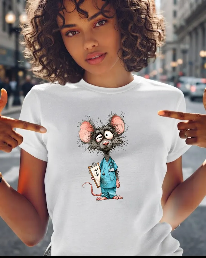 Night Shift Nurse Tee — hand-drawn rat design by ArtDesignByNora
