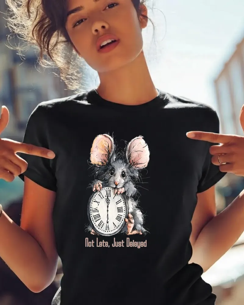 Running Late Shirt — hand-drawn rat design