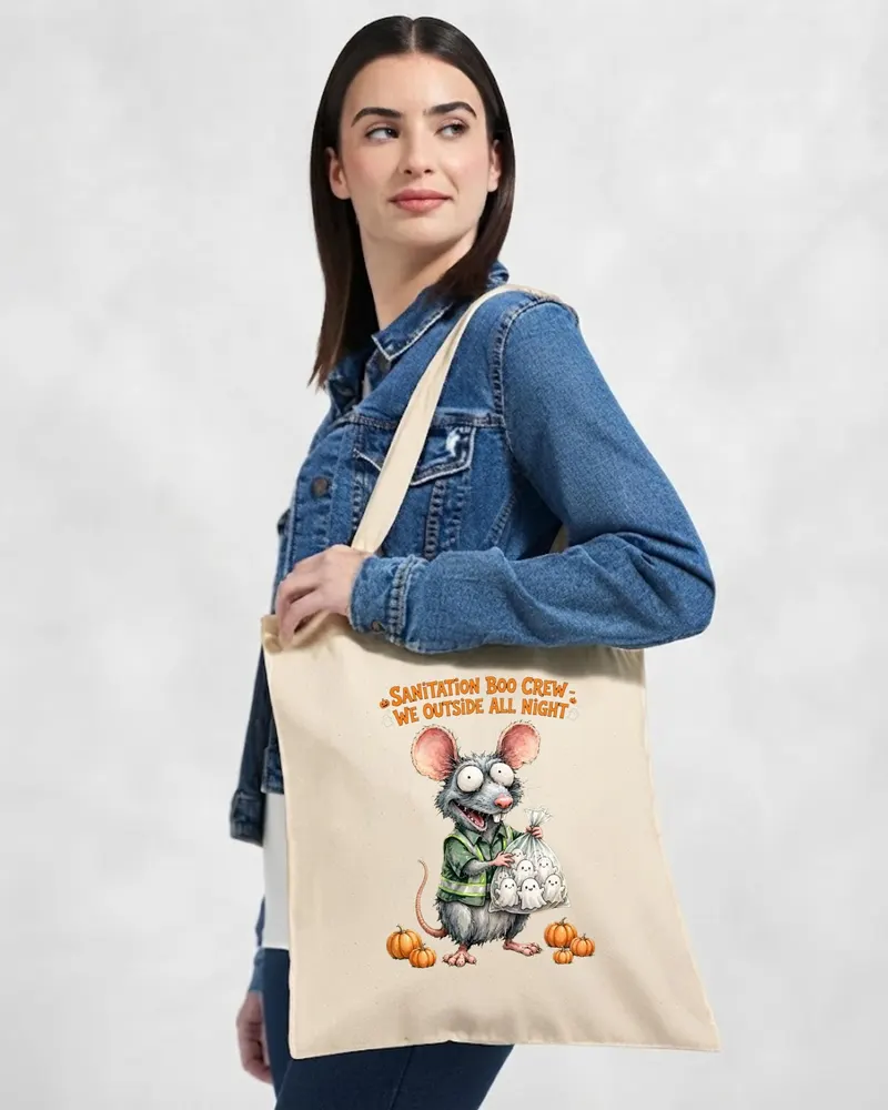 Sanitation Boo Crew Halloween Tote Bag — hand-drawn rat design