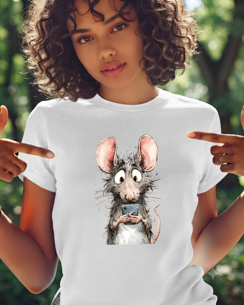 Phone Anxiety Tee — hand-drawn rat design