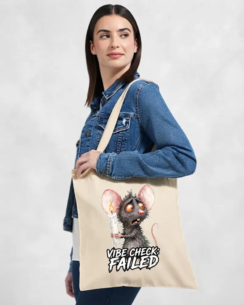 Vibe Check Failed Halloween Rat Tote Bag — hand-drawn rat design