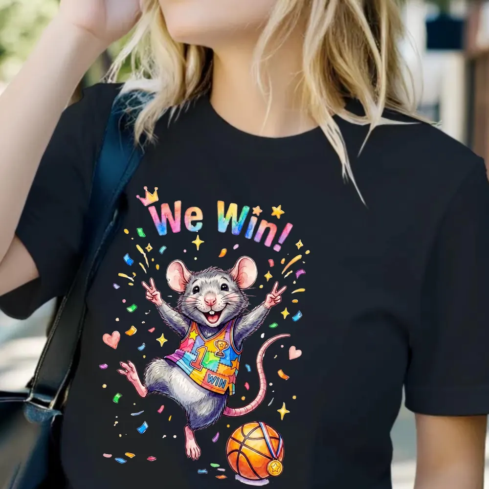 We Win! Basketball Rat T-Shirt — hand-drawn rat design
