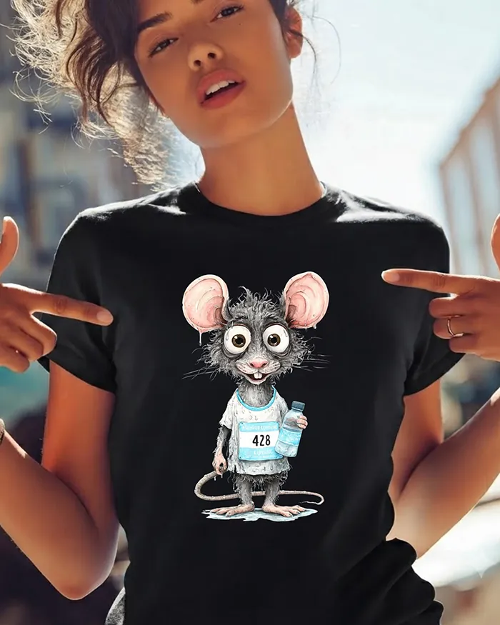 Hand-drawn black and white rat t-shirt β Marathon Runner Rat Tee β view 2