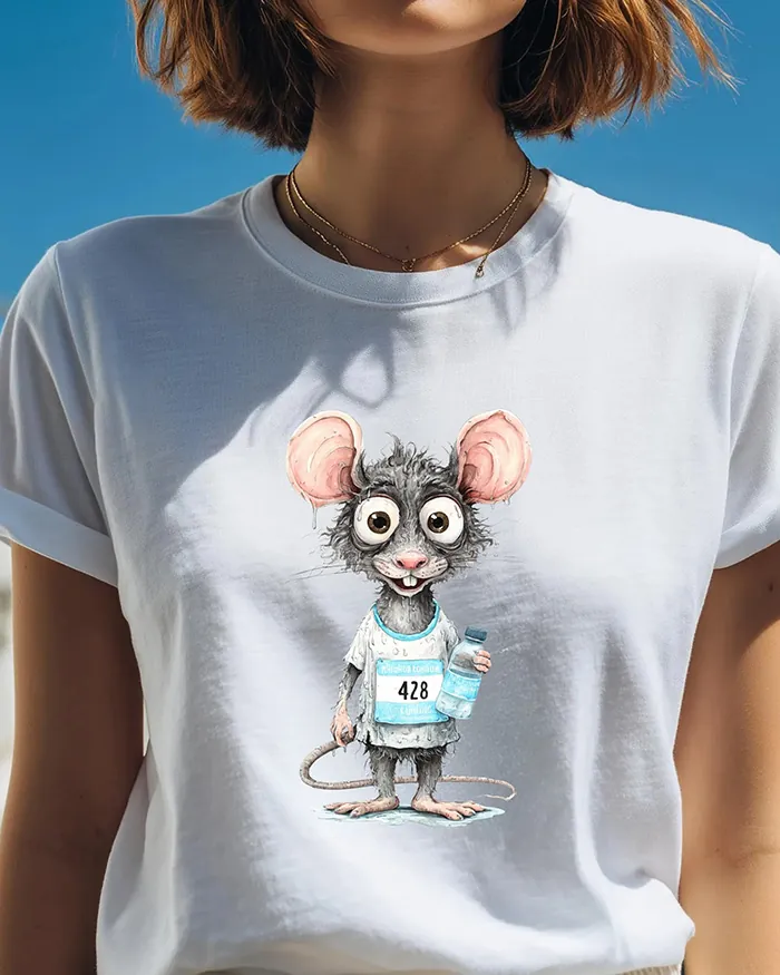 Hand-drawn black and white rat t-shirt β Marathon Runner Rat Tee β view 3