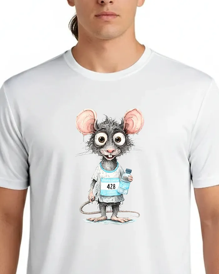 Hand-drawn black and white rat t-shirt β Marathon Runner Rat Tee β view 5