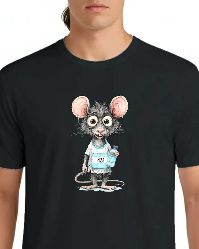 Hand-drawn black and white rat t-shirt β Marathon Runner Rat Tee β view 6