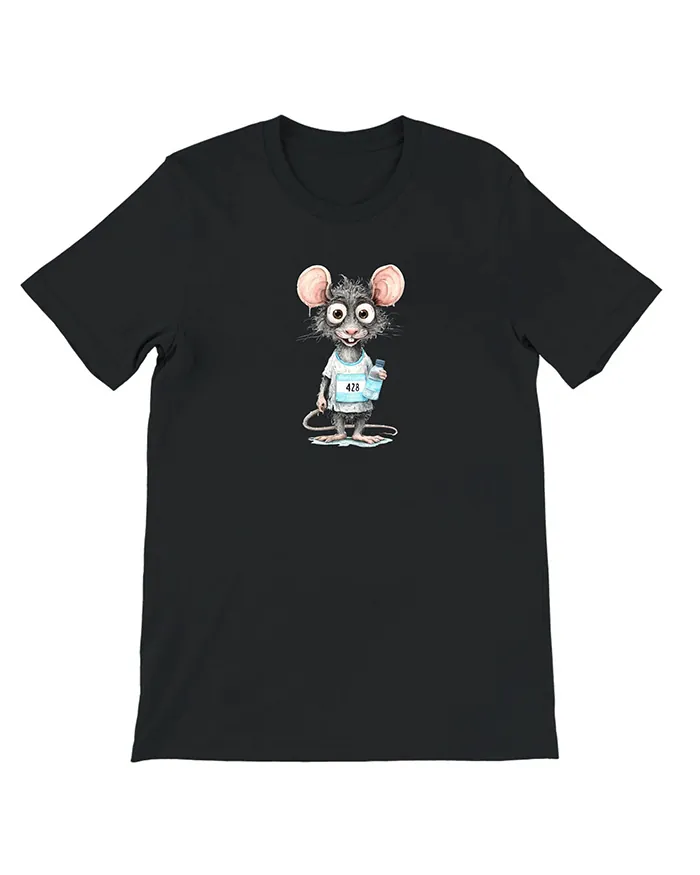 Hand-drawn black and white rat t-shirt β Marathon Runner Rat Tee β view 7