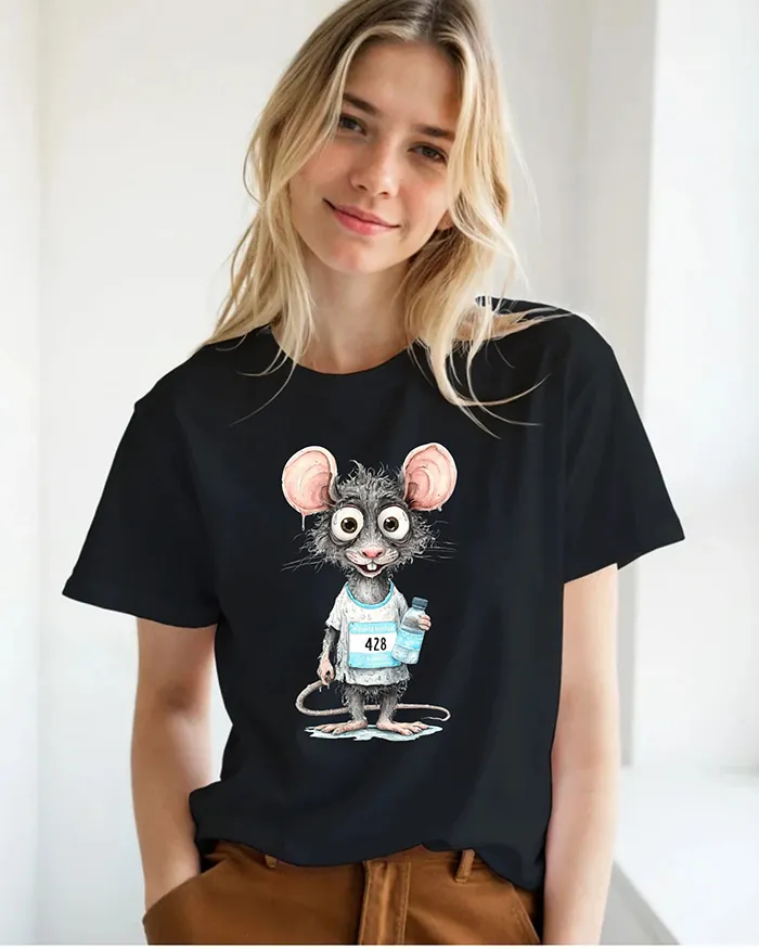 Hand-drawn black and white rat t-shirt β Marathon Runner Rat Tee β view 8