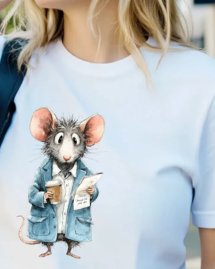 Hand-drawn black and white rat t-shirt β "Running on Coffee. And Poor Decisions." Rat Tee β view 12