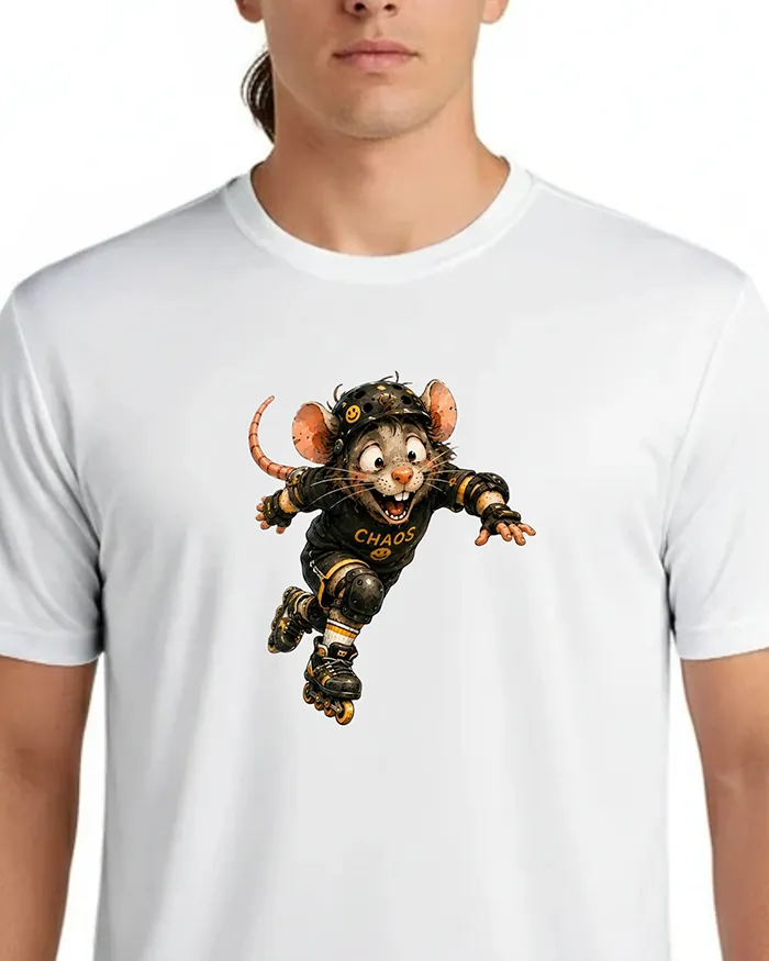Hand-drawn black and white rat t-shirt β Chaos Skater Rat Tee β view 4