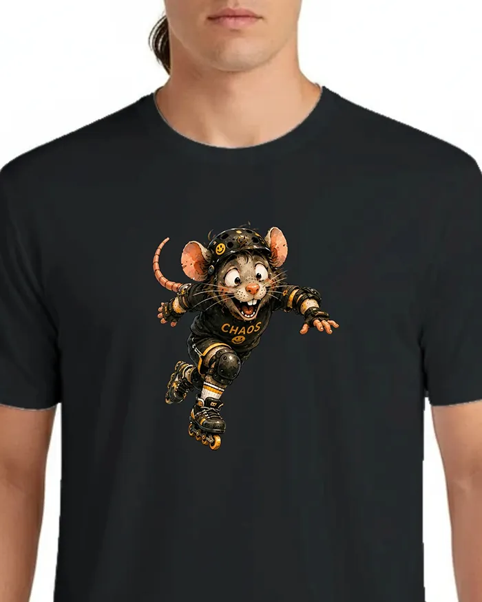 Hand-drawn black and white rat t-shirt β Chaos Skater Rat Tee β view 5