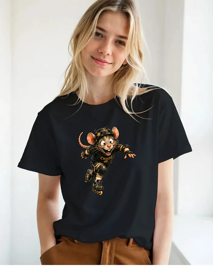 Hand-drawn black and white rat t-shirt β Chaos Skater Rat Tee β view 6