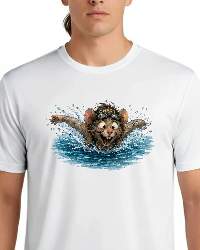 Hand-drawn black and white rat t-shirt β Chaos Swimmer Rat Tee β view 4