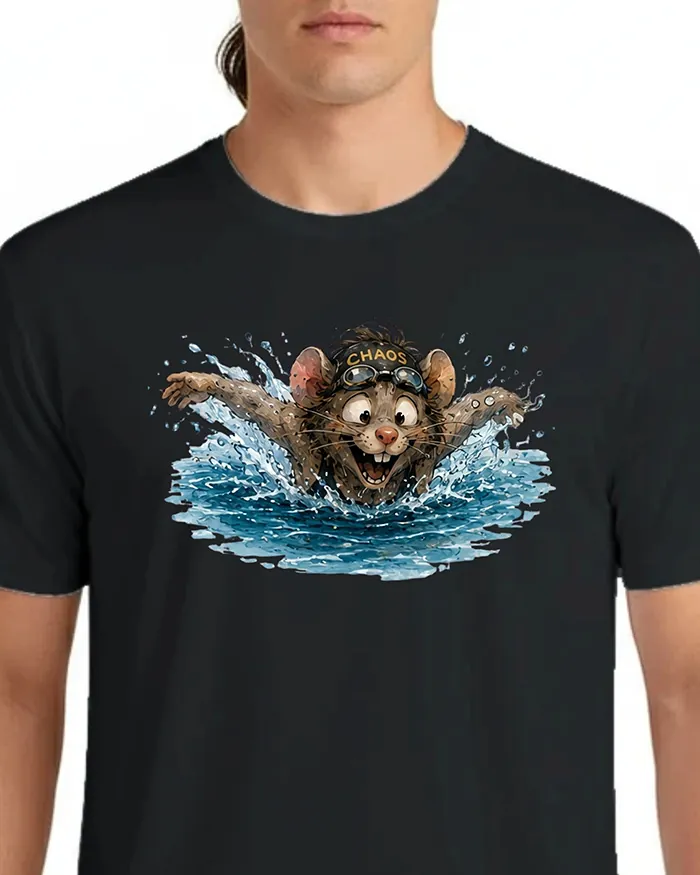 Hand-drawn black and white rat t-shirt β Chaos Swimmer Rat Tee β view 5