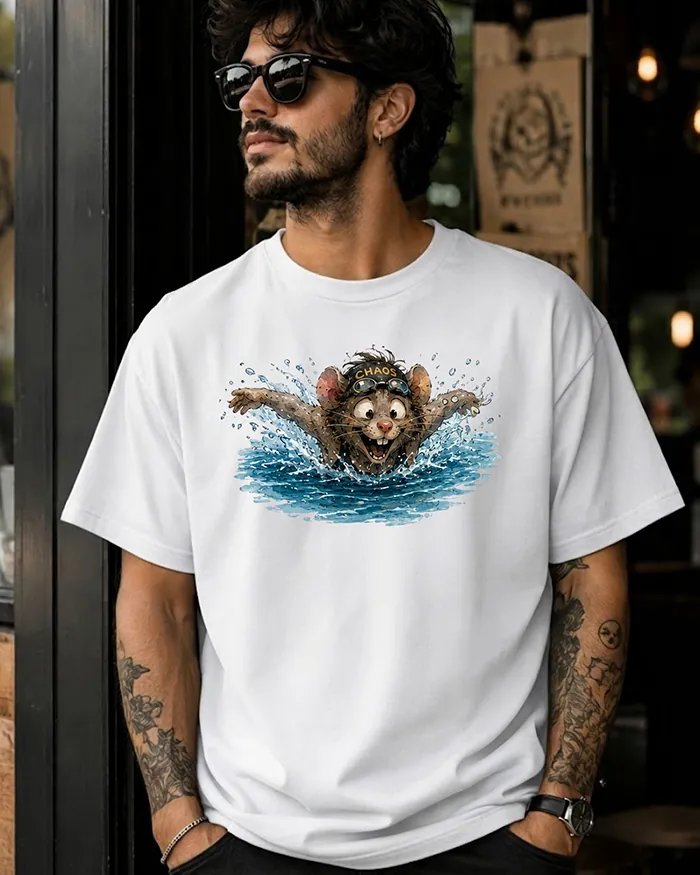 Hand-drawn black and white rat t-shirt β Chaos Swimmer Rat Tee β view 7
