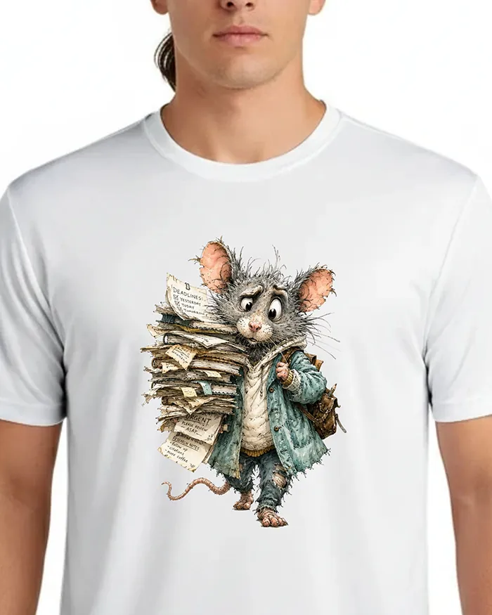 Hand-drawn black and white rat t-shirt β Overworked Teacher Rat Tee β view 4