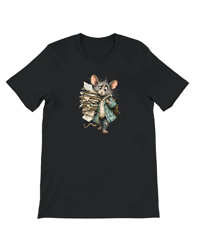 Hand-drawn black and white rat t-shirt β Overworked Teacher Rat Tee β view 9